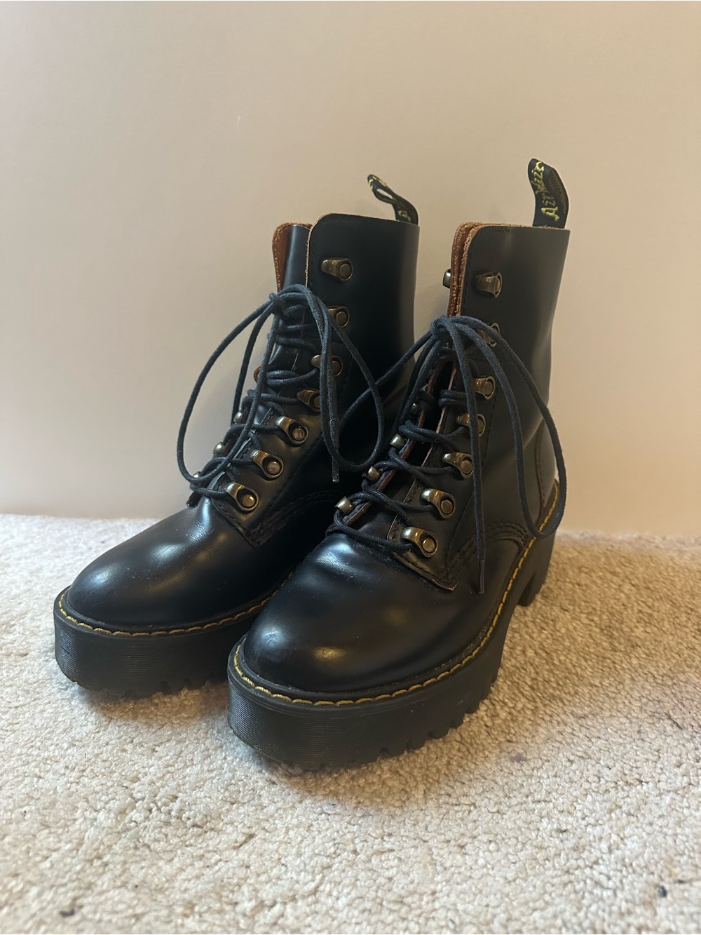 Dr. Martens Black Leather Platform Lace-Up Boots